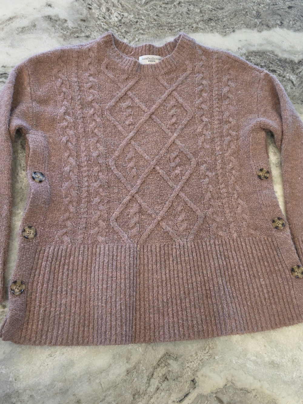JohnPaulRichard Mauve Cable-Knit Side-Button Crewneck Sweater